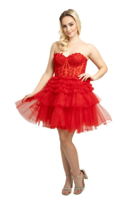 Lysandra pántnélküli, fodros, csillogó menyecske ruha