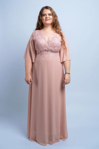   Ginevra lenge muszlin ujjú csipkés molett alkalmi ruha, mályva