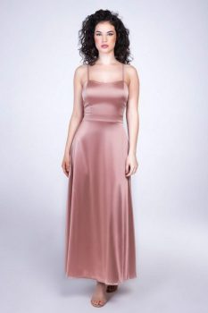 Stella A-vonalú fűzős hátú szatén alkalmi maxi ruha, rosegold