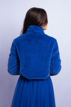 Szőrme boleró brossal, királykék