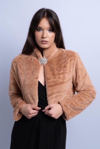 Szőrme boleró brossal, barna