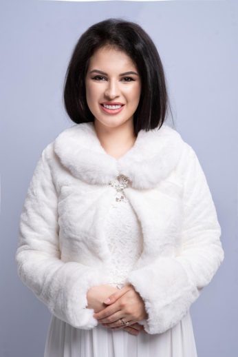 Galléros szőrme boleró brossal, fehér 