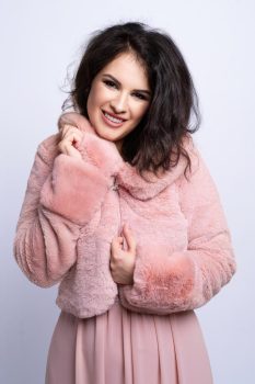 Galléros szőrme boleró brossal, mályva 