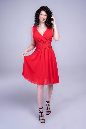 Lisa dupla soros, muszlin koktélruha, piros
