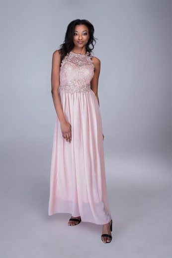 Cindy csipkés, muszlin maxiruha, púder