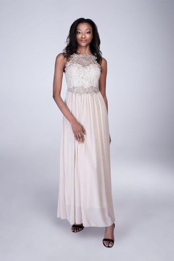 Cindy csipkés, muszlin maxiruha, bézs