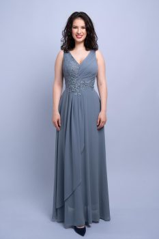 Charlotte csipkés, muszlin maxiruha, acélkék