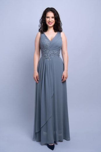 Charlotte csipkés, muszlin maxiruha, acélkék