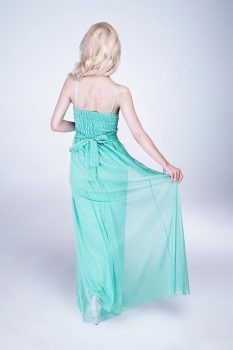 Odett szaténszalagos, tüllös maxiruha, menta