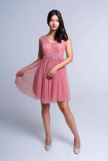 Lucy, tüllös, rövid, koktélruha, málna, rózsaszín