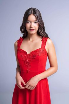 Rita csipkerátétes, A-vonalú muszlin koktélruha, piros