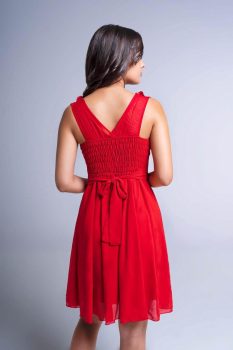 Rita csipkerátétes, A-vonalú muszlin koktélruha, piros