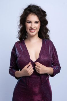 Csillogó lurexes 3/4 ujjas alkalmi boleró, sötét lila