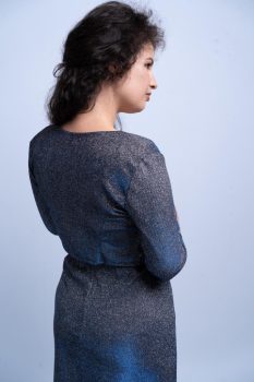 Csillogó lurexes 3/4 ujjas alkalmi boleró, éjkék