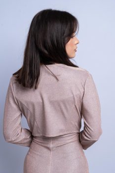 Csillogó lurexes 3/4 ujjas alkalmi boleró, pezsgő 