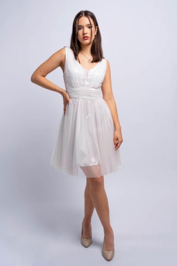   Alina tüllös csillámló rövid menyasszonyi koktélruha, fehér