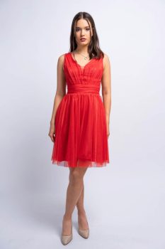 Alina tüllös csillámló rövid menyecske koktélruha, piros