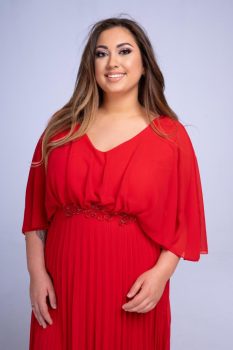 Helga pliszírozott pelerines midi plus size muszlin menyecske ruha, piros