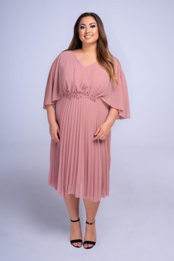   Helga pliszírozott pelerines midi plus size muszlin alkalmi ruha, mályva