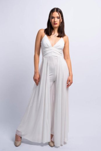 Amelia légies muszlin menyasszonyi overál, fehér 