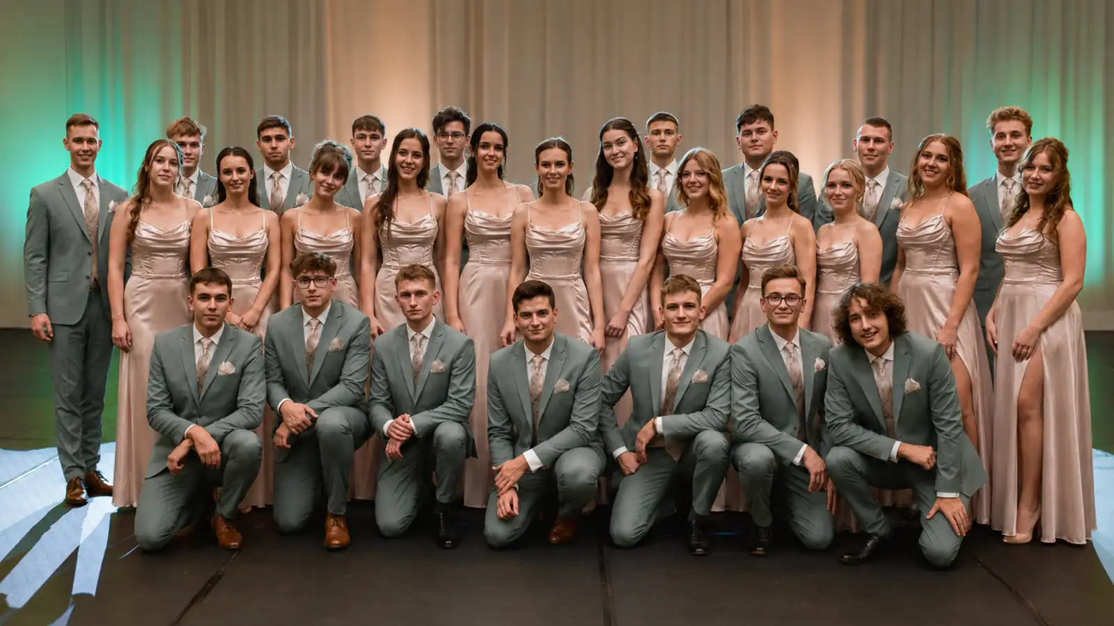 Szalagavatós osztály egységes PrincessFactory alkalmi ruhákban